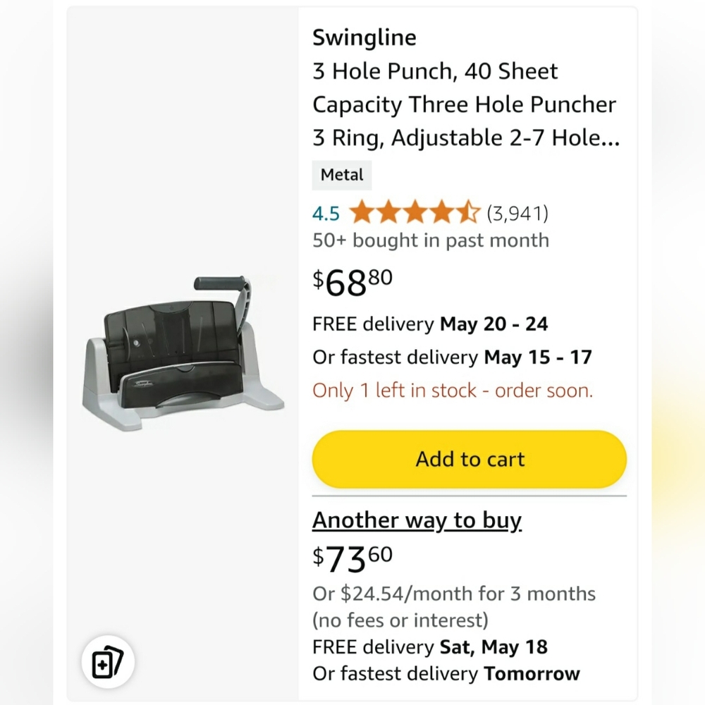 SWINGLINE High Capacity Punch Light Touch 40